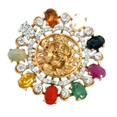 18k Yellow Gold and Diamond Ganesh Navratna Ring in size 5.5 and total gold weight of 9.65g